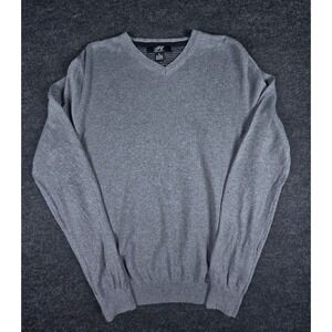 Foxcroft Men's Grey Cotton Cashmere Blend V-Neck Pullover Sweater Classic Size M